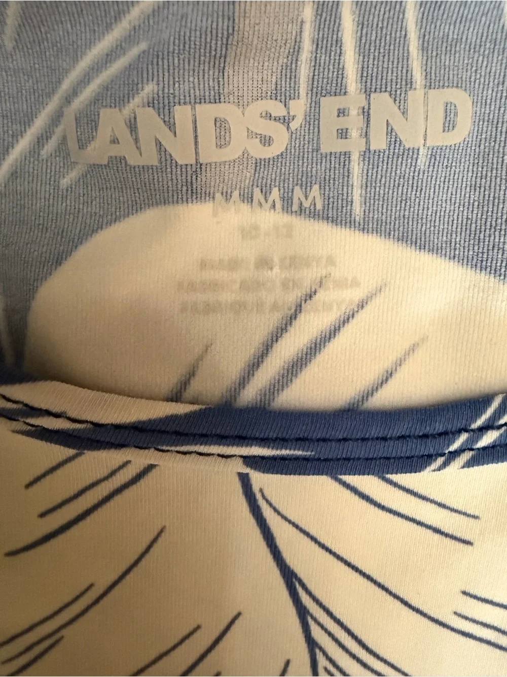 Lands' End White and Blue Floral Long Sleeve Swim Shirt
